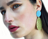 Large hanging earrings in green silk handmade by Silky Moons