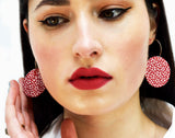 Round drop earrings in flower patterned silk, by Silky Moons