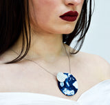 'Two Moons' blue and white floral silk necklace handmade by Silky Moons