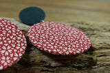 Large red patterned hanging silk earrings handmade by Silky Moons