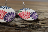 Round drop earrings in flower patterned silk, by Silky Moons