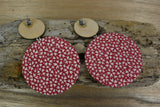 Large red patterned hanging silk earrings handmade by Silky Moons
