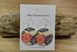 Round drop earrings in flower patterned silk, by Silky Moons
