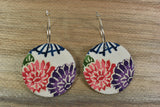 Round drop earrings in flower patterned silk, by Silky Moons
