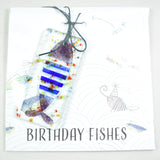 Birthday FIshes Present Card with handmade glass fish decoration, by Dreya Glass