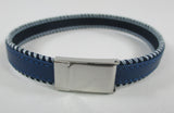Blue leather men's/women's bracelet with contrast stitching, and 'cut to size' fitting