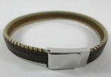 Brown leather men's/women's bracelet with contrast stitching, and 'cut to size' to fit!