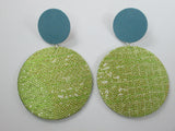Large hanging earrings in green silk handmade by Silky Moons