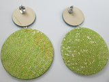Large hanging earrings in green silk handmade by Silky Moons