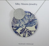 'Two Moons' blue and white floral silk necklace handmade by Silky Moons