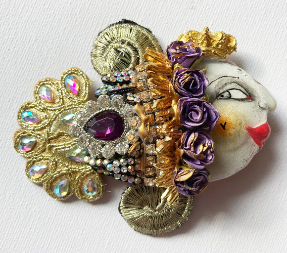 Ornate upcycled fabric 'Fish' brooch by Jan Cooper