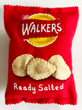 Walkers Crisps in Ready Salted flavour, handmade in felt by Heart Felt
