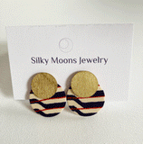 'Two Moon' handmade geometric black and white clip earrings by Silky Moons