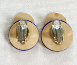 Deep blue patterned handmade clip earrings by Silky Moons
