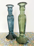 Tall recycled glass candlesticks in coastal blue or Juniper green