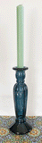 Tall recycled glass candlesticks in coastal blue or Juniper green