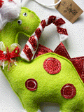 Christmas hanging decoration 'Green Dinosaur', handmade in felt by Laura Dent