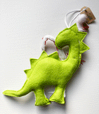 Christmas hanging decoration 'Green Dinosaur', handmade in felt by Laura Dent