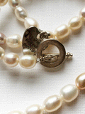 Tones of pink and white long freshwater pearl necklace by Sarah Beevers