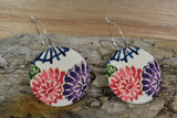 Round drop earrings in flower patterned silk, by Silky Moons
