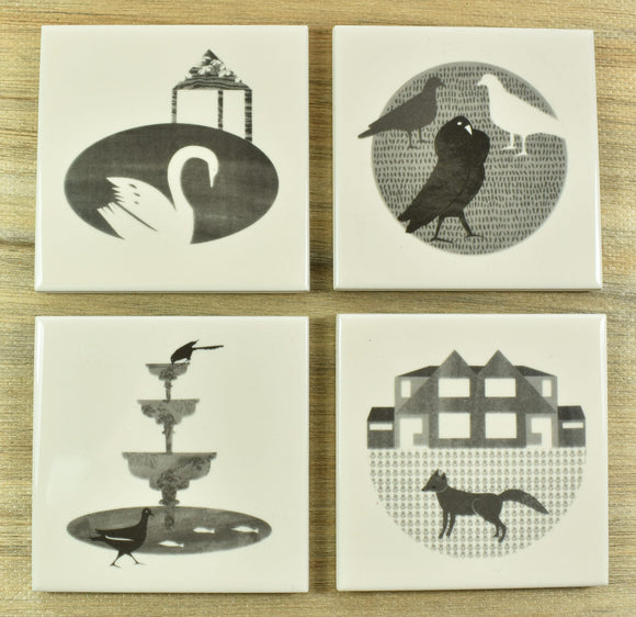 Designer ceramic coasters with Urban Animals by Alison Milner