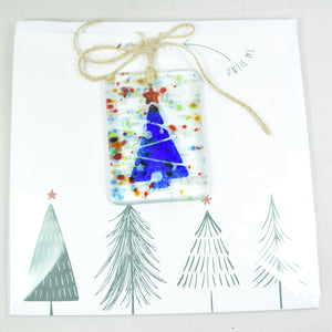 Christmas present card with handmade glass decoration, by Dreya Glass