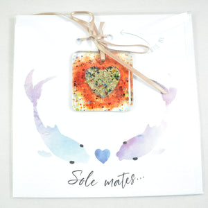 'Sole Mates' Present Card with handmade glass heart decoration, by Dreya Glass