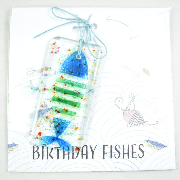 Birthday FIshes Present Card with handmade glass fish decoration, by Dreya Glass