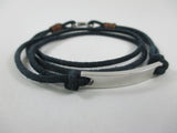 Cowboy navy blue suede wraparound bracelet with steel panel and clasp