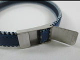 Blue leather men's/women's bracelet with contrast stitching, and 'cut to size' fitting