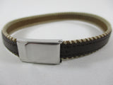 Brown leather men's/women's bracelet with contrast stitching, and 'cut to size' to fit!