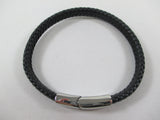 Odd Job black leather plaited bracelet with steel clasp