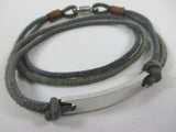 Cowboy grey suede wraparound bracelet with steel panel and clasp