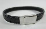Black leather men's/women's bracelet with contrast stitching, and 'cut to size' for a perfect fit!