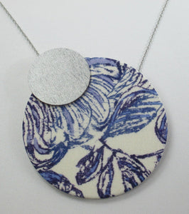 'Two Moons' blue and white floral silk necklace handmade by Silky Moons