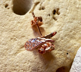 Rose gold diamanté studded angel wing earrings by Reeves & Reeves
