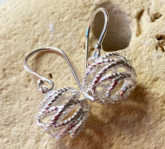 Sterling silver textured woven style ball drop earrings by Reeves & Reeves