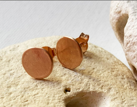 Hammered 'Weathered Penny' stud earrings with rose gold finish, by Reeves & Reeves