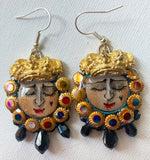 Recycled handmade earrings 'Lady with Eyes Closed' by Jan Cooper