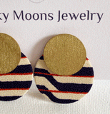 'Two Moon' handmade geometric black and white clip earrings by Silky Moons