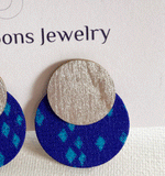 Deep blue patterned handmade clip earrings by Silky Moons