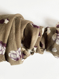 Fine wool scarf in soft mushroom with a cream flower pattern