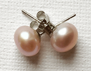 Pink freshwater pearl stud earrings by Sarah Beevers