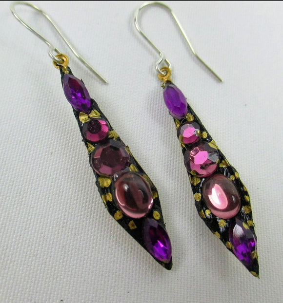 Purple jewelled 'Icicle' drop earrings by Annie Sherburne